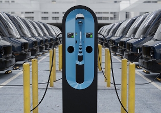Cargador de vehículo eléctrico en estacionamiento