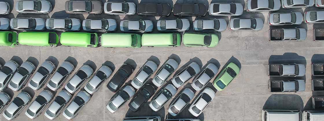 green and black parked cars