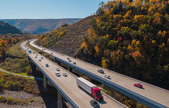 vehículos en carretera con árboles de fondo